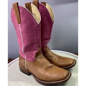 Macie Bean Womens Leather Western Cowboy Riding Boots Pink/Tan Sz.‎ 7